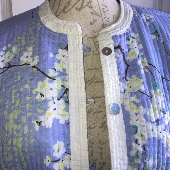 Cherry Blossom Quilted Reversible Eyelet Light Jacket Cotton Large by Appleseeds - Picture 6 of 11